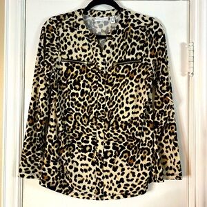 Susan Graver Leopard Print Stretch Top Size XS. Career Wear Closet Staple